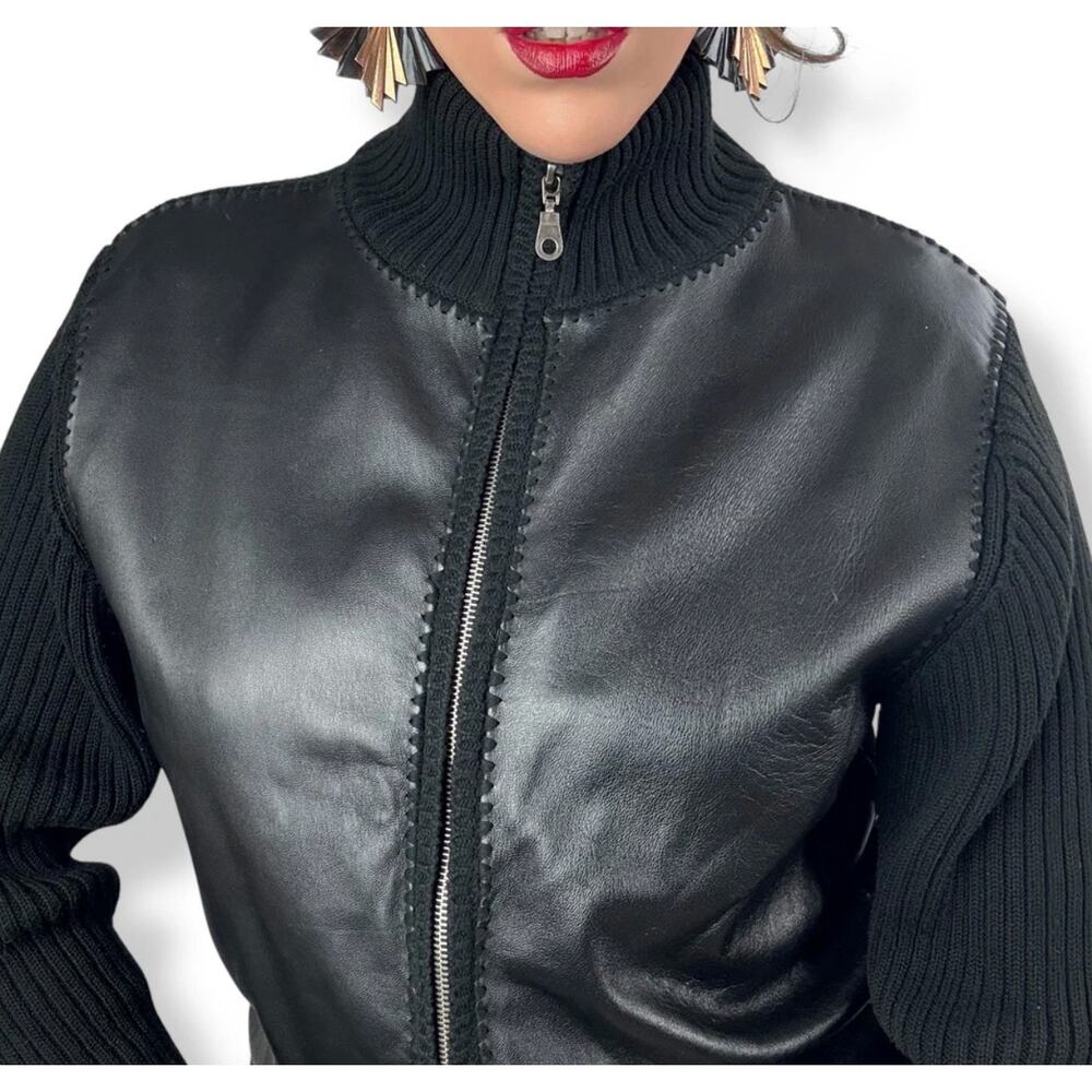 Vintage AVALIN Black Lamb Leather Sweater L